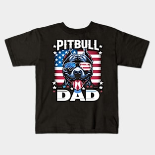 Best Pitbull Dad Ever Shirt American Flag 4th Of July Gift Kids T-Shirt